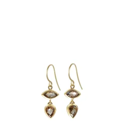 18K Gold 2.23 Carat Natural Cognac Rose Cut Double Diamond Drop Earrings