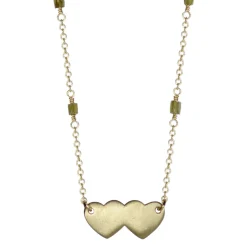 18K Gold Double Heart Pendant on Opaque Diamond Chain