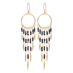 18K Gold Dream Catcher Earrings with Black Diamonds