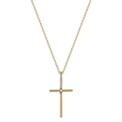 18K Gold Fine Cross Pendant with Baguette Champagne Diamond