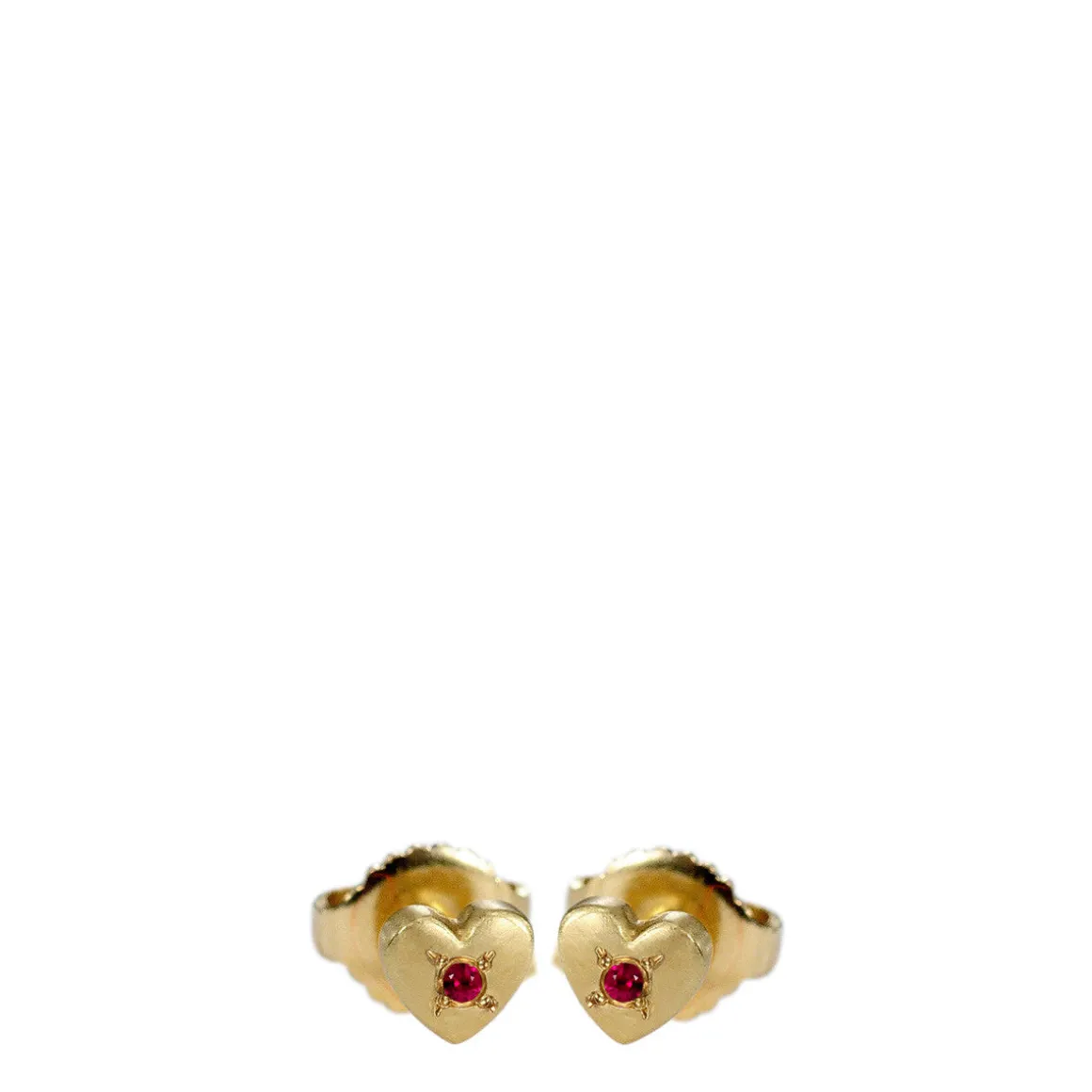 18K Gold Heart Stud Earrings with Rubies