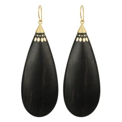 18K Gold Large Ebony Teardrop Earrings
