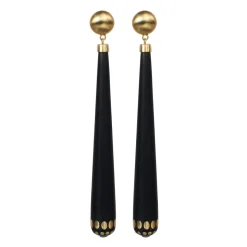 18K Gold Long Ebony Teardrop Earrings