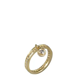 18K Gold 4mm Rose Cut Diamond Dangle Ring with Pave Band