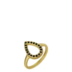 18K Gold Pave Teardrop Ring with Black Diamonds