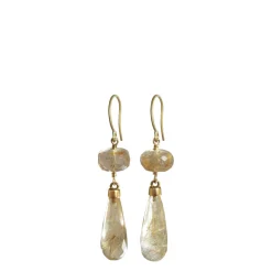 18K Gold Rutilated Quartz Drop Earrings
