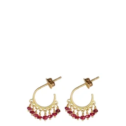 18K Gold Small Fine Ruby Beaded Hoop Earrings