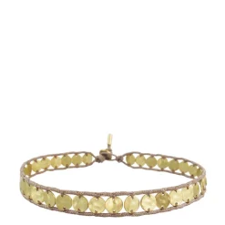 18K Gold Small Hammered Disc Bracelet on Cord