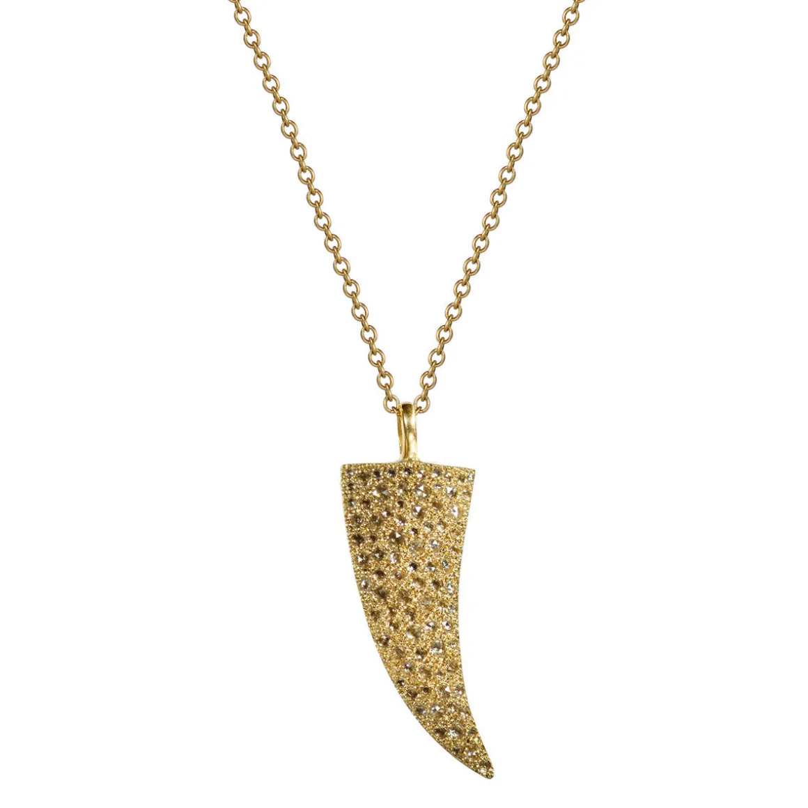 18K Gold Small Pave Diamond Tibetan Horn Pendant