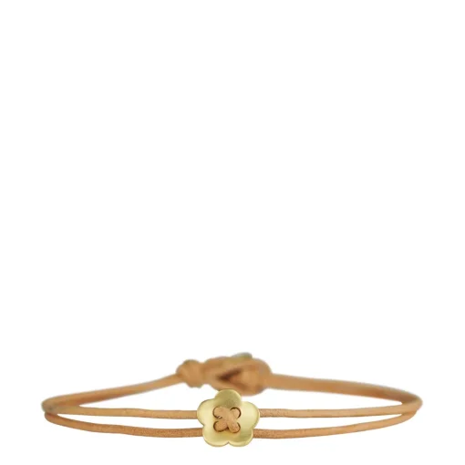 18K Gold Small Single Flower Bracelet on Natural Cord
