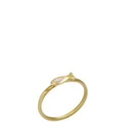 18K Gold Tiny Fish Ring with Marquise Diamond