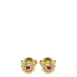 18K Gold Tiny Java Flower Stud Earrings with Rubies