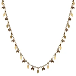 18K Gold Tiny Petal & Bead Chain with Brown Diamonds