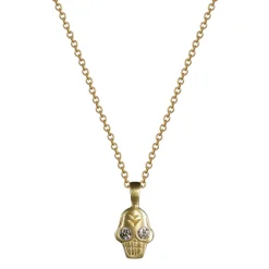 18K Gold Tiny Skull Charm Pendant with Diamonds