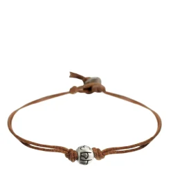 Men's Sterling Silver Fearlessness Bead Bracelet on Natural Cord with Button Closure