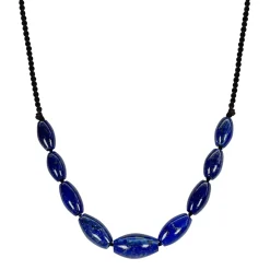 Nine Graduated Oval Lapis Beads with 10K Gold Button