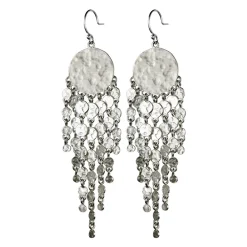 Sterling Silver Hammered Disc Earring with Fringe