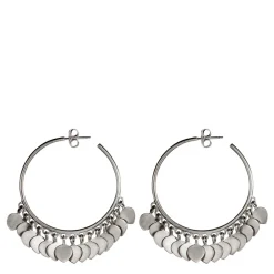 Sterling Silver Medium Hoop Earrings with Lotus Petals