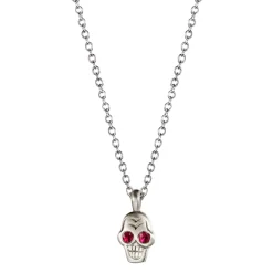 Sterling Silver Tiny Skull Pendant with Ruby Eyes